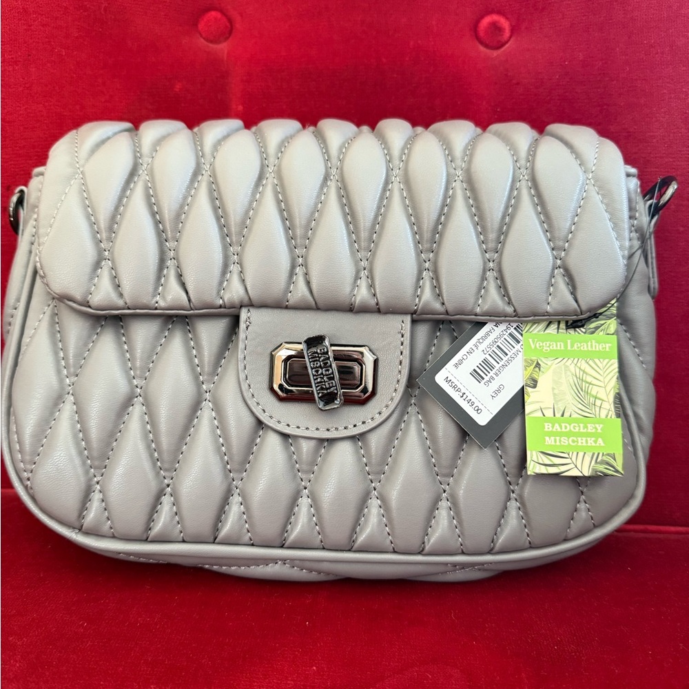 Badgley Mischka Gray Mini Quilted Crossbody Bag
